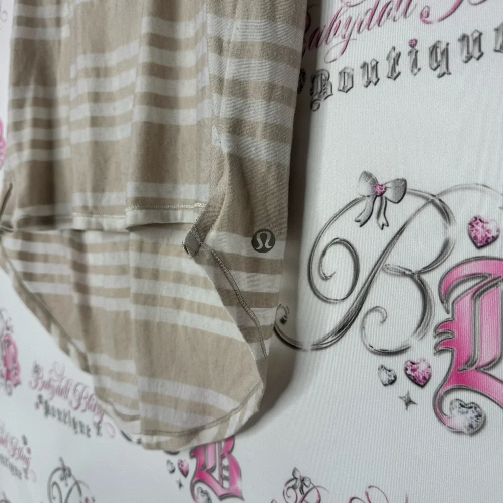 Lululemon tank top high low beige brown white cream striped stripes shirt